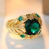 Vintage Inlaid Green CZ Women's Ring Ethnic Gold Color Hand Carving Daily Wear Party Jewelry Anniversary Gift