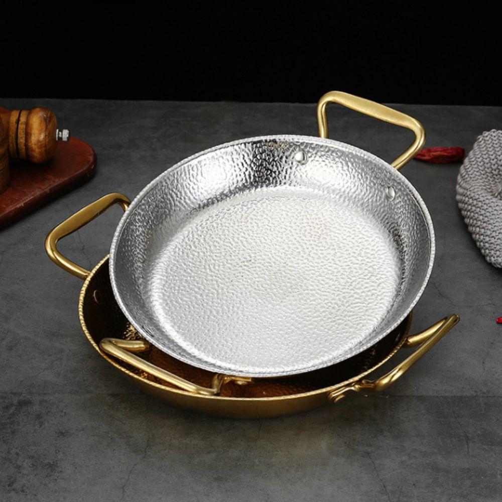 Stainless Steel Seafood Rice Pot Binaural Handle Stock Pot Hammer Grain Seafood Paella Pan Cooking