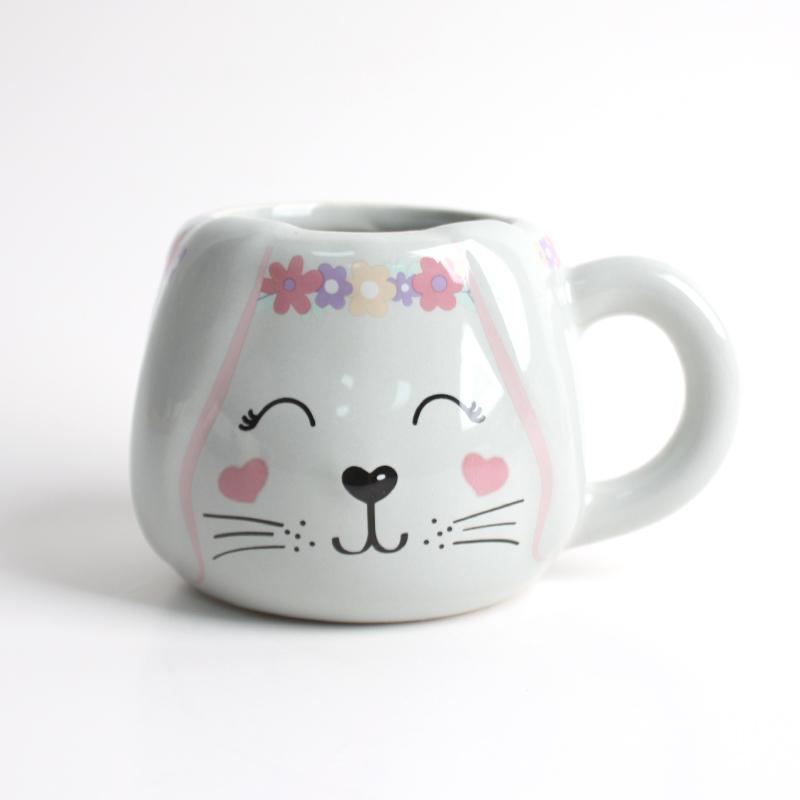 

Unique 300ml Ceramic Cup Easter Bunny Mug for Kids Festive Gift Cup for Milk and Hot Chocolate Cocoa Mug Easter Cute Rabbit Mug 201-300ml светло-серый