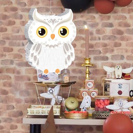 Owl Pinata with Stick Blindfold Confetti Small Owl Pull String Pinata for Woodland Forest Animal Party Birthday Decoration