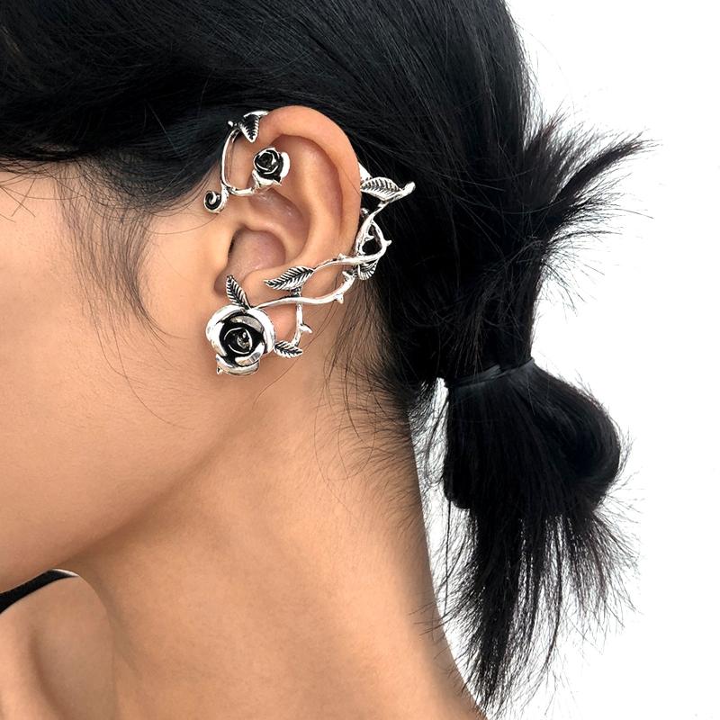 Pendientes estilo punk vintage con forma de dragón retro, aretes trepadores de orejas de rosa, aretes góticos con clip para las orejas, para mujeres y hombres, para fiestas