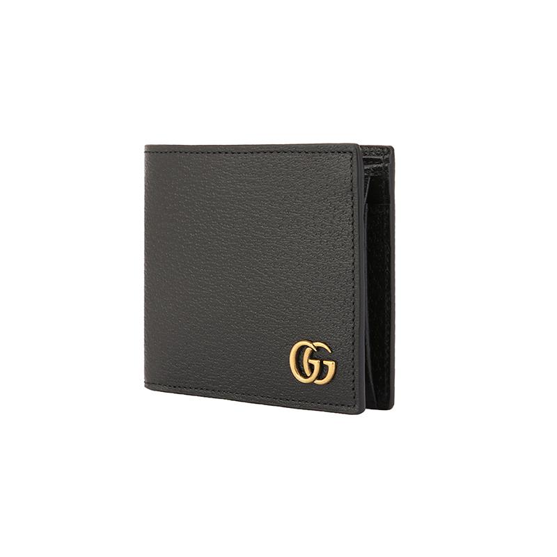 Gucci Marmont Marmont Gold Label Logo with Coin Bag Short Bifold Leather Wallet Men's Black