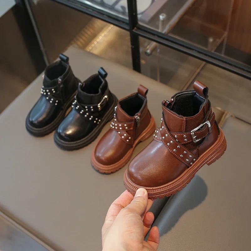 Little Toddlers Boys Fashion Boots Kids Ankle Boots with Rivets 2024 Autumn Winter Baby Girls Tide Children Casual Shoes 21-30