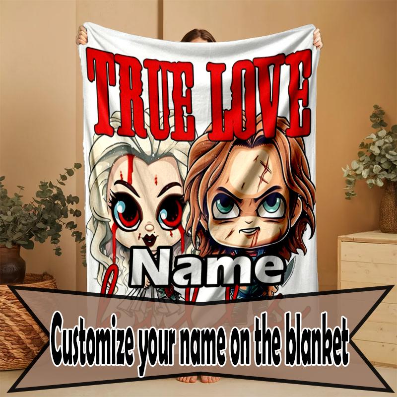 Custom Name Personalized Bride of Chucky Print Blanket, Home Decor, Bedroom, Sofa, Camping, Couch, Gifts for Birthday Christmas