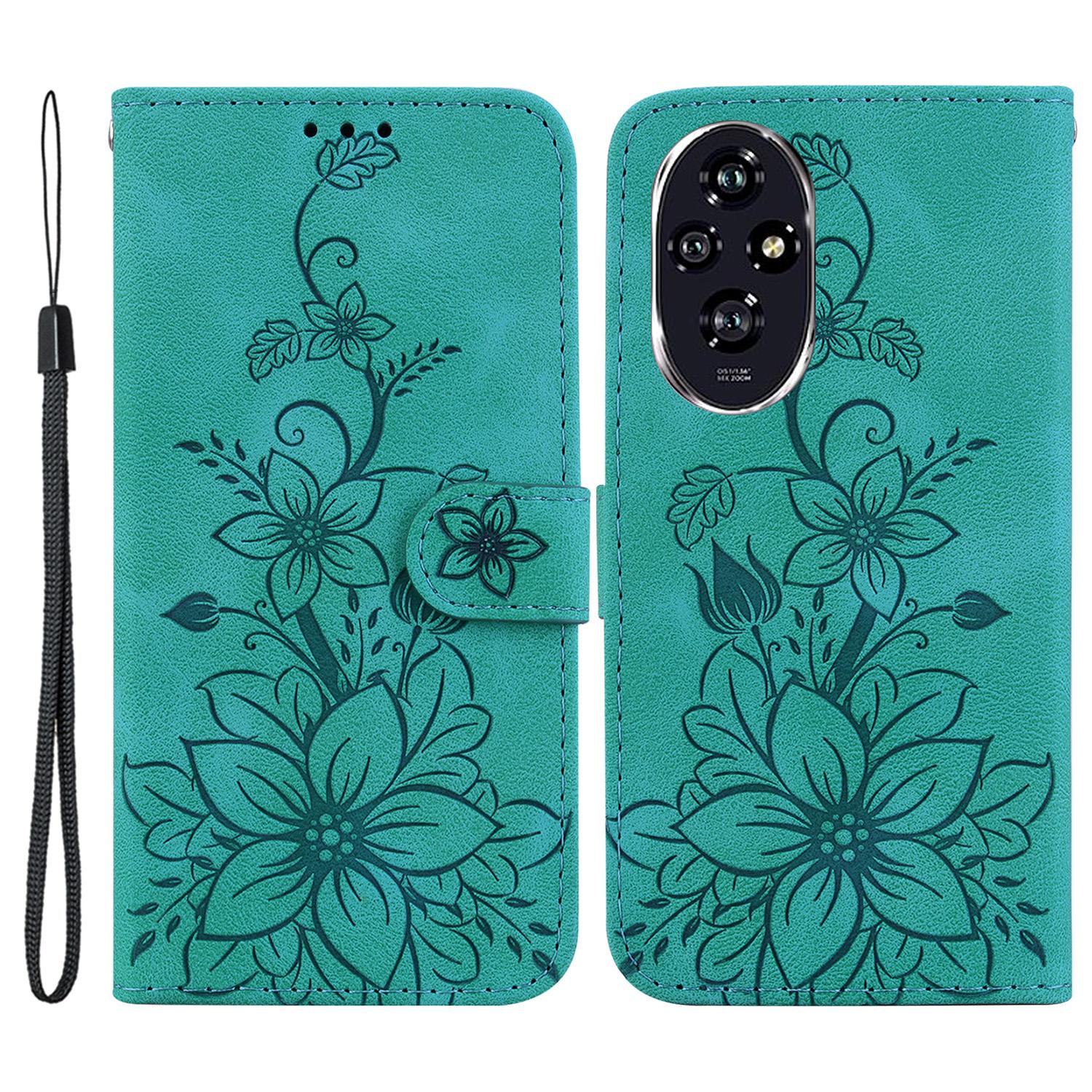 

For Honor 200 5G Wallet Case Lily Imprint Leather Stand Phone Cover Green
