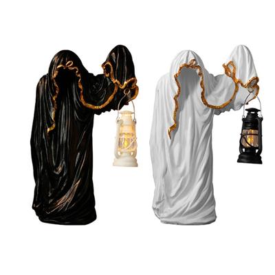 Hunchback Wizard with LED Lanterns Statue Resins Sculpture Halloween Party Decoration Ornament For Indoor Tabletop Display
