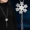Fashion Women's Elegant Charm Necklace Snowflake Shaped Rhinestones Inlay Faux Pearls Pendant Dangle Long Necklace Adjustable Tassel Sweater Chain
