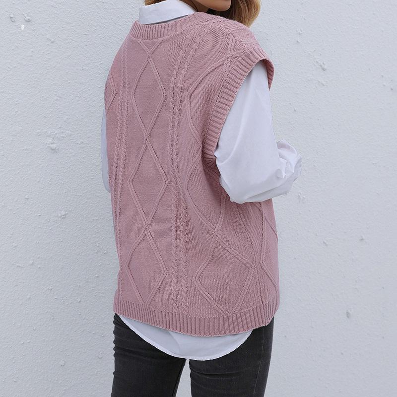 Korean Style Women's V-neck Cable Knit Pullover Vest - Early Autumn 2026 Collection
