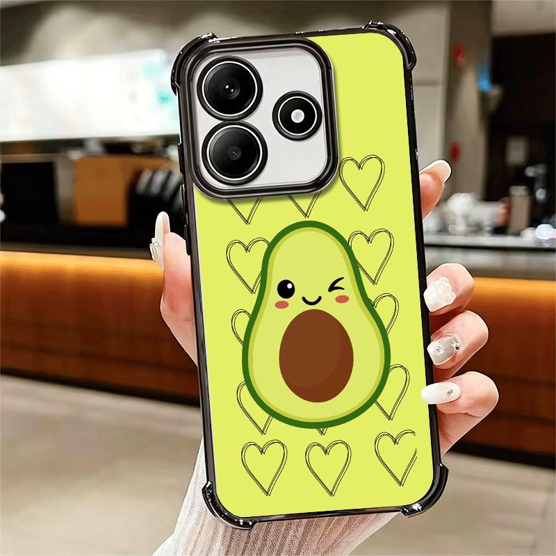 Cartoon Cute Avocado Plating Phone Case For Xiaomi Redmi Note 14 15 Pro Plus 13 12 11 11S 11T 10 9S 9 5G Anti-Fall Airabag Cover