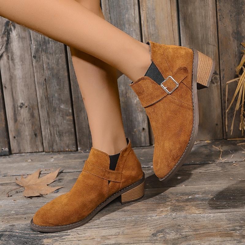 Winter Fashionable Pointed Toe Thick Heels Elegant and Comfortable High Heels New Solid Color Simple Casual Warm Short Boots