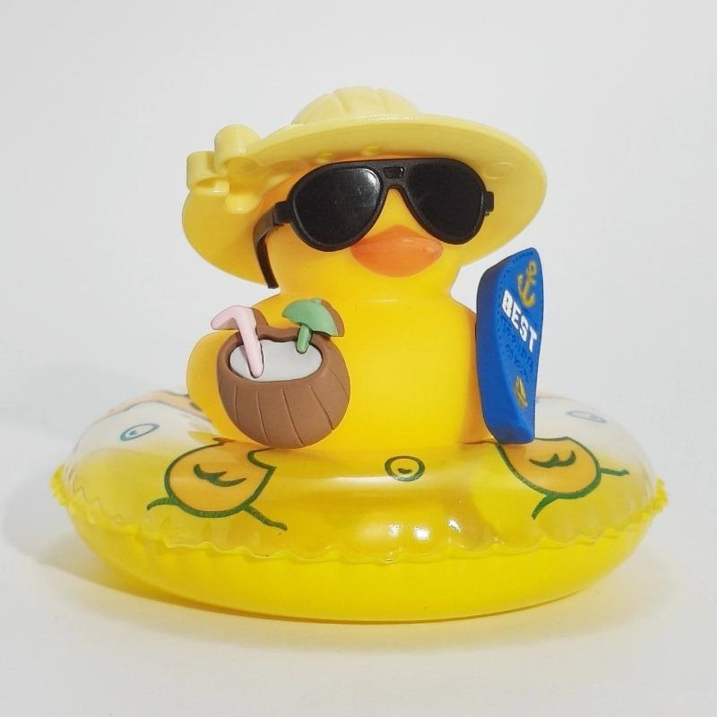 New! Car Dashboard Ornaments Summer Little Yellow Duck Coconut Skateboard Hat Rubber Squeeze Duck Cute Car Decoration