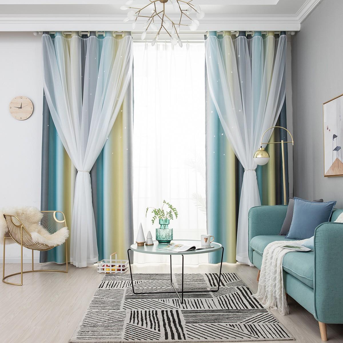 Градиентная Полая Звезда Занавес Затенение Ткань Для Занавеса Спальня Гостиная Пряжа Для Штор 100*130 1pc бежевый