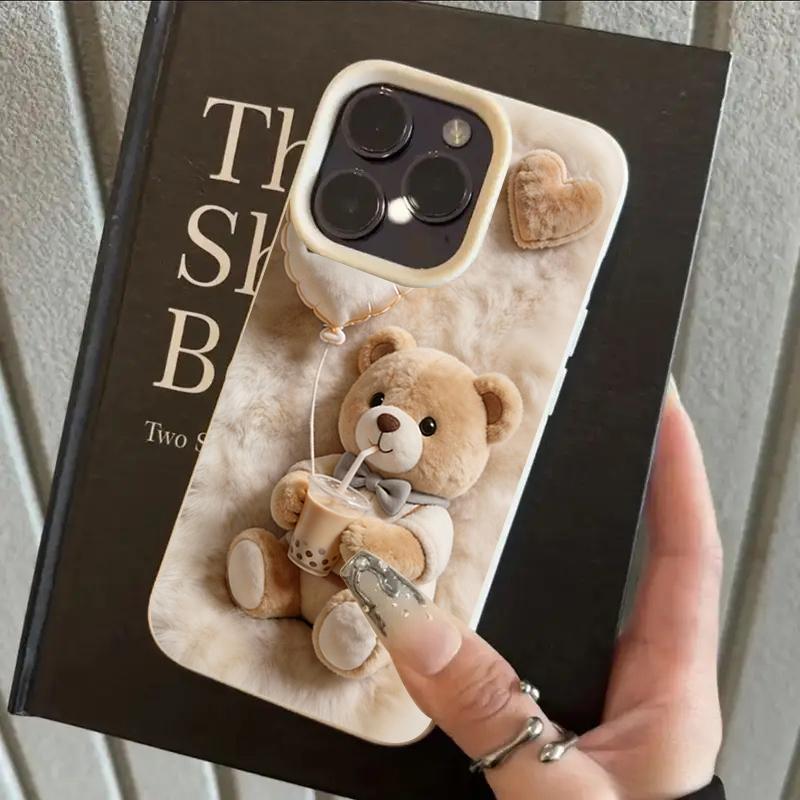 Pearl Milk Tea Bear Pattern Phone Case For iPhone 17 Pro Max 16 15 14 13 12 11 Pro 14 15 Plus 17 Air Silicone Soft Cover