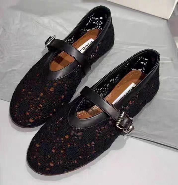 

Sheepskin~ Grape mother breathable hollow crochet splicing shallow mouth flat shoes with Mary Jane shoes women s single shoes 40 чёрный
