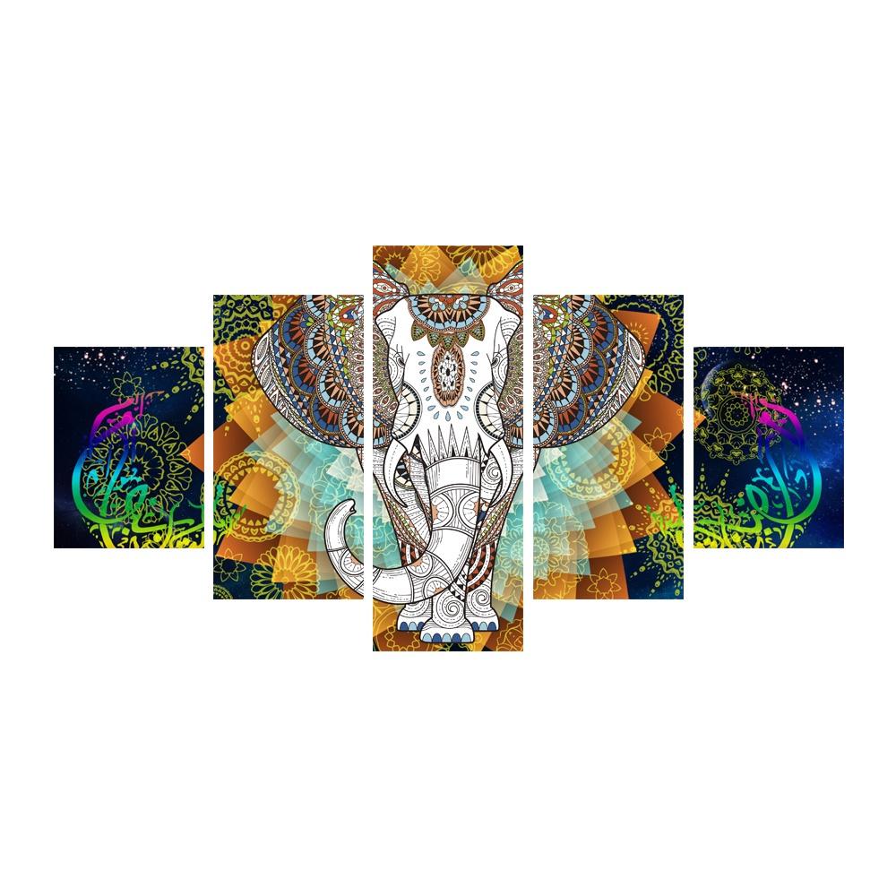 

5 Pieces Elephant Posters Canvas Paintings Modern Home Decor Animal National Style Pictures Wall Art for Living Room NO FRAME 20x35 20x45 20x55cm
