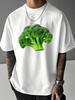 Unisex Summer White Short Sleeve Tee Realistic Fresh Green Broccoli Vegetable Graphic Crew Neck Loose Casual Male Daily Tops