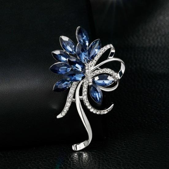 Yousheng Elegant Bauhinia Bouquet Shape Brooch Faux Crystal Shining Rhinestones Inlaid Pin Suit Lapel Dress Badge Jewelry Gift Coat Accessories