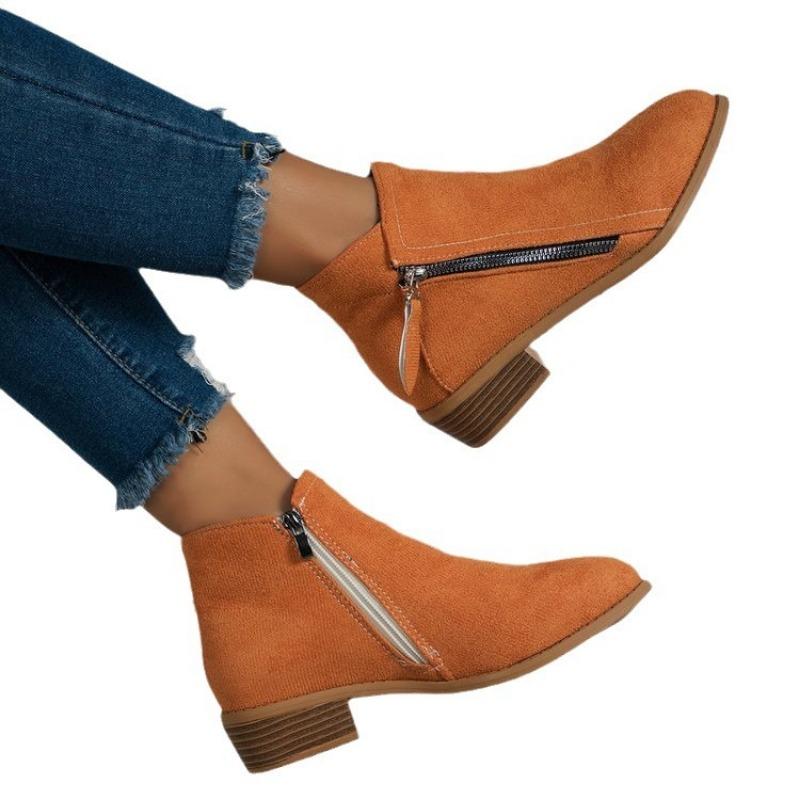 Plus size side zipper square heel pointed toe Chelsea boots fall and winter women's boots