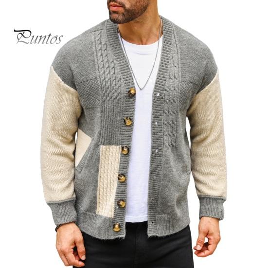 

Осень-зима Мужской свитер Пальто с карманами Однобортный V-образный вырез Цветные пуговицы Трикотаж Длинные рукава Эластичный трикотаж Толстая куртка M серый