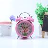 Metal spray paint cartoon bell alarm clock creative children primary school bedside night light double bell fashion alarm clock face