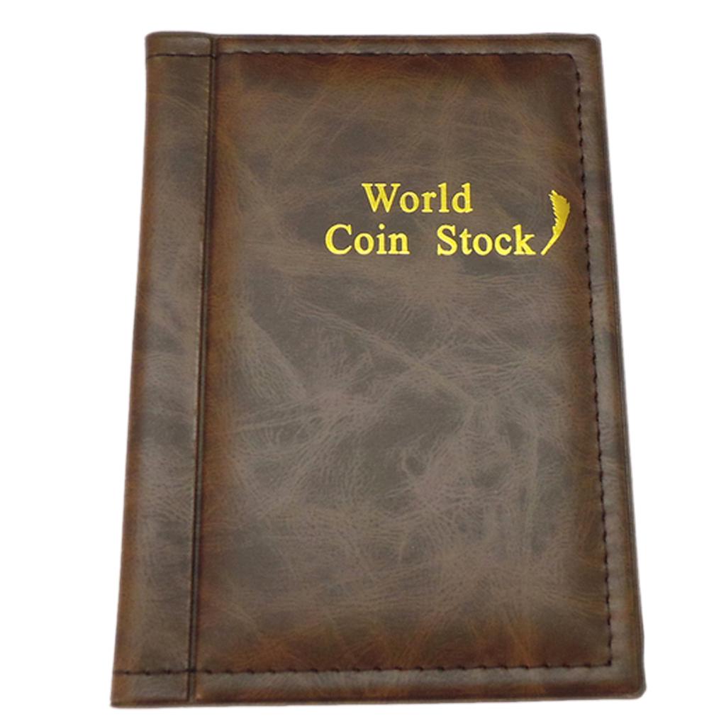 

120 Держатель монет Коллекционные деньги Хранение Карман PU Кожаный альбом Книга Коричневый