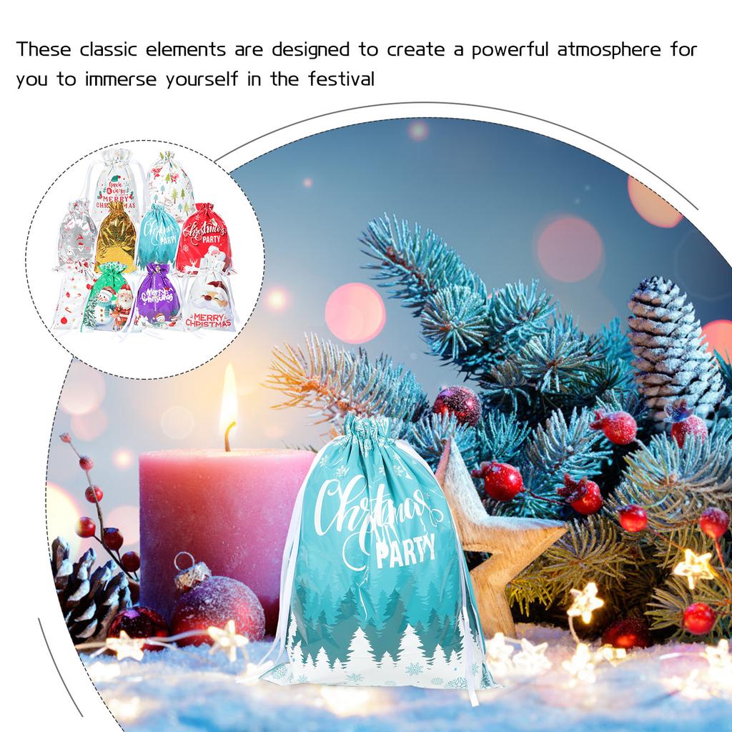 10pcs Christmas Gift Bags C Y Storage Treat Pouches Drawstring Party Favor Festival Present Containers Safe Materials Easy