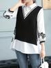 2 In 1 Button Front Blouse, Elegant 3/4 Sleeve Blouse for Spring & Fall, Women's Clothing