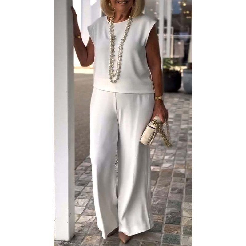 

round Neck Sleeveless Top and Pants Set round Neck Sleeveless Top and Trousers Suit White S