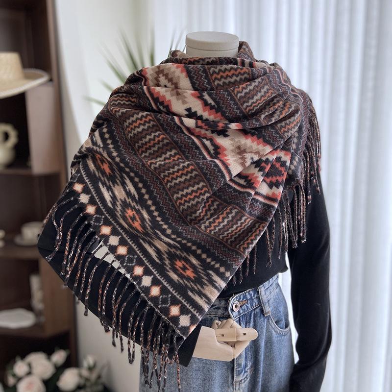 

DIMANAF Autumn Winter Women Scarf Vintage Lady Print Warm Casual One Size