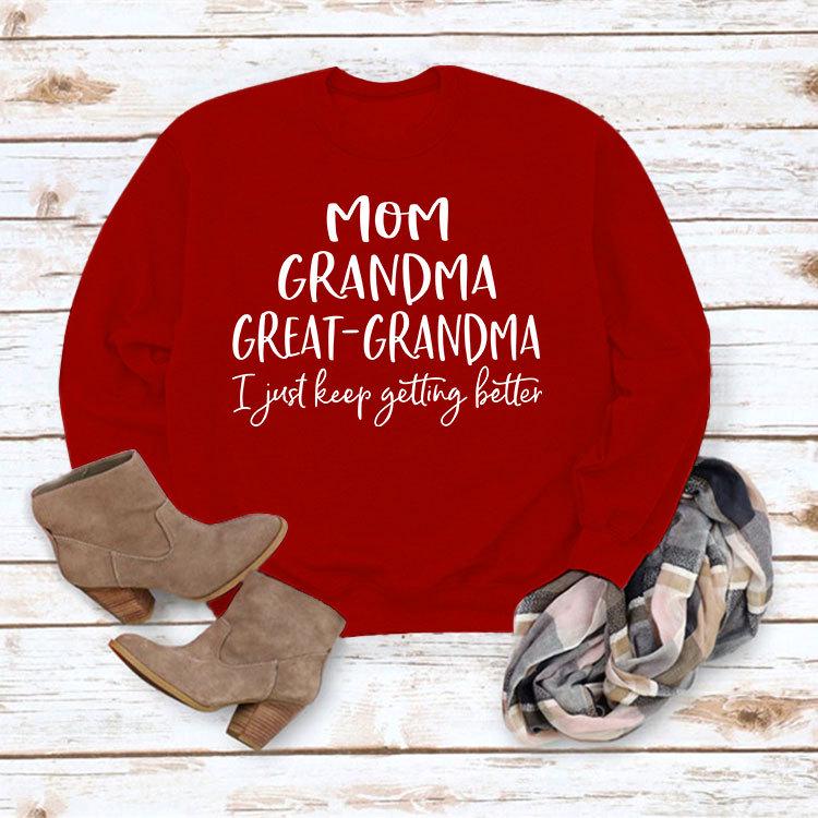 "European & American Fashion Grandma Letter Long-Sleeve T-Shirt, Autumn/Winter, Plus Size"