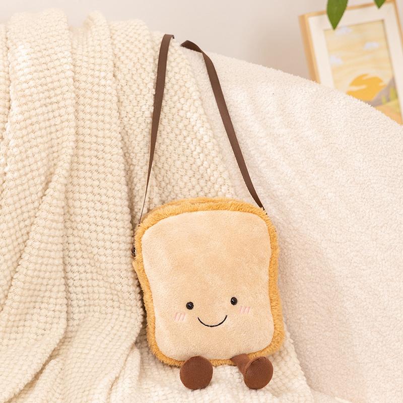 Croissant Bread Toast Plush Toys Backpack Cute Kawaii Food Shape Bag Kids Boys Girls Fashion Street Photography Soft Fun Carrier