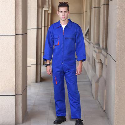 Men Work Overall Uniform Lapel Long Sleeve Stain-Resistant Zipper Design Pockets Jumpsuit Loose Fit