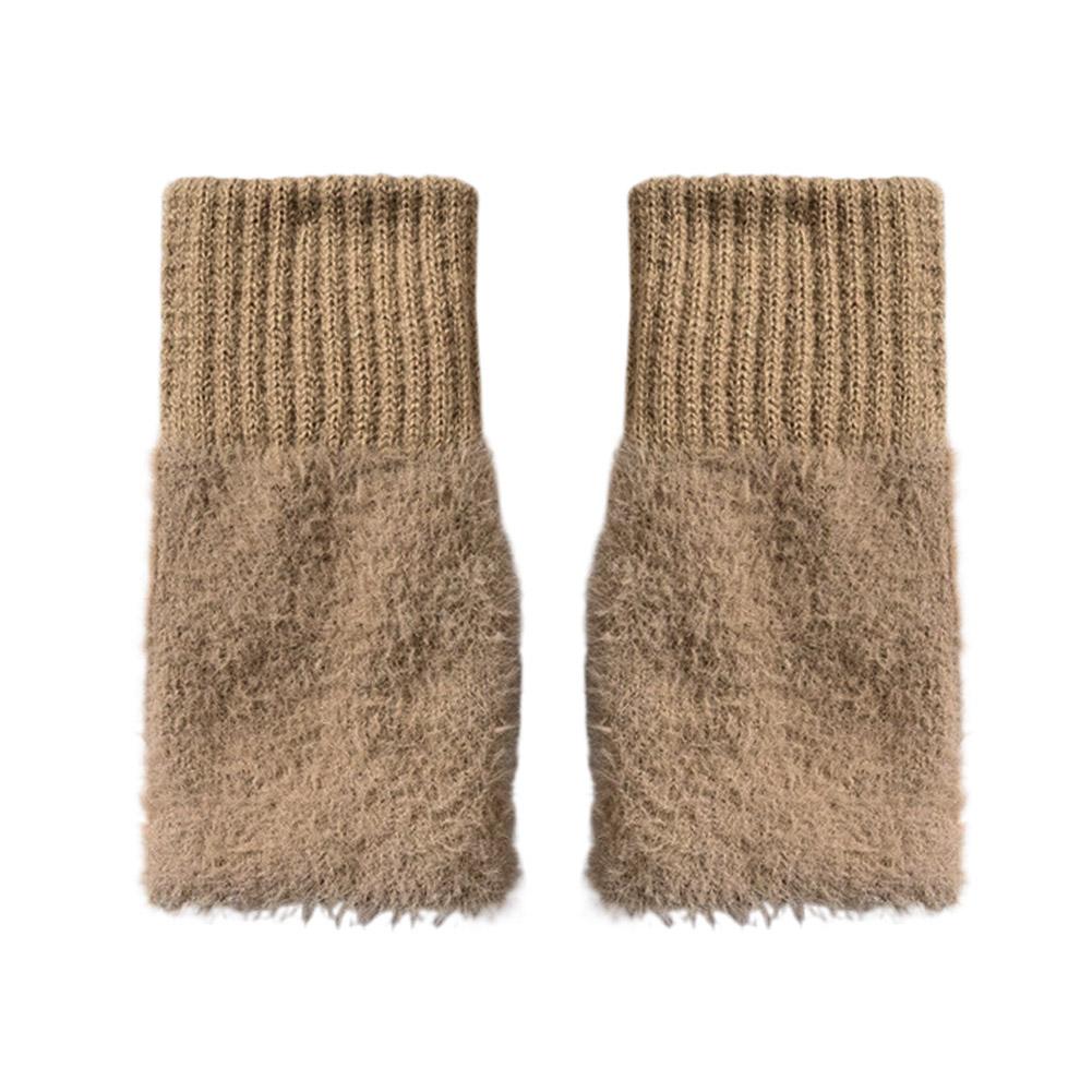 Halbfinger-Fäustlinge Winter Faux Fur Halbfingerhandschuhe für Damen Handgelenkwärmer mit Daumenloch, Flauschige Fleece-Fingerlose Handschuhe