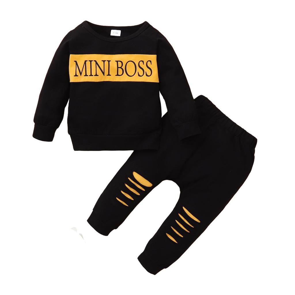 Abbigliamento per neonato e bambino piccolo Completo per bambino Stampa con lettere Manica lunga Top + Pantaloni 2 Pezzi Moda Infantile Abbigliamento Sportivo Primavera