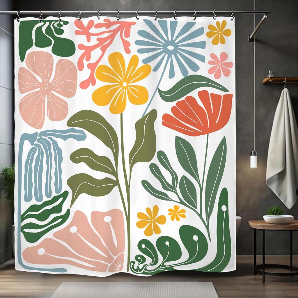 Abstract Floral Garden Shower Curtain 72X72 Inches Modern Boho Style Bathroom Decor With Bright Colors
