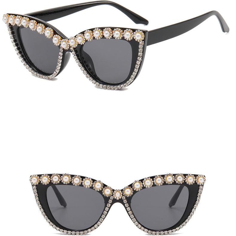 Women's Sunglasses Sun Protection UV Protection Fashion Diamond-Embedded Cats' Eye Sunglasses Anti-Blue Light Retro Plain Glasses Street Shoot Commute