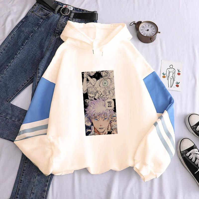 

Jujutsu Kaisen Gojo Satoru Hoodie Anime Trendy Sweatshirt Men Women Patchwork Streetwear Long Sleeve Fleece Hooded Male Pullover 4XL бежевий