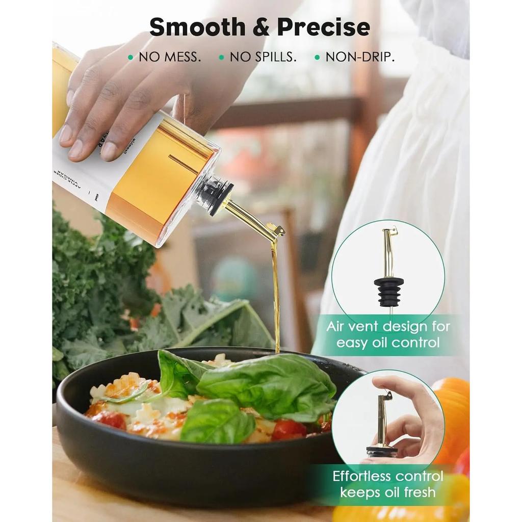 Olive Oil Dispenser For Kitchen Glass Oil Bottle 500ML Oil And Vinegar Dispenser Set Of 2 Cooking Oil Dispenser With 2 Stainle