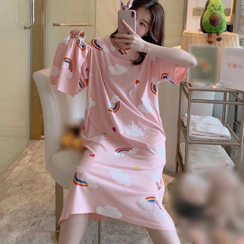 Dámské potištěné výstřih s výstřihem pohodlné lehké noční košile s polovičními rukávy dámská noční košile volného střihu oblečení na spaní pyžamo