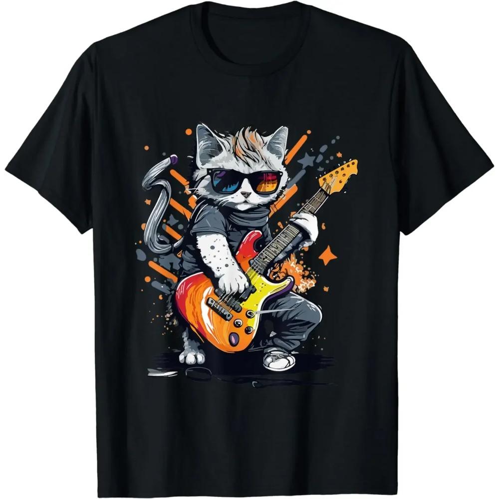 

Рок Кот Играет на Гитаре Забавная Футболка с Котом-Гитаристом для Мужчин Женщин Детей Одежда для Музыкального Фестиваля Графические Футболки С Принтом Повседневная XXXXXL чёрный