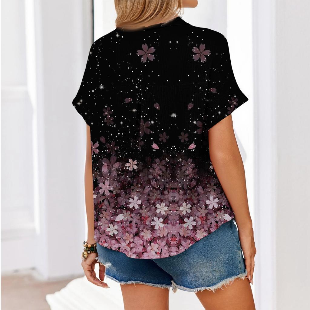 Women's Fashionable Casual Loose Floral Print Short,sleeved Shirt