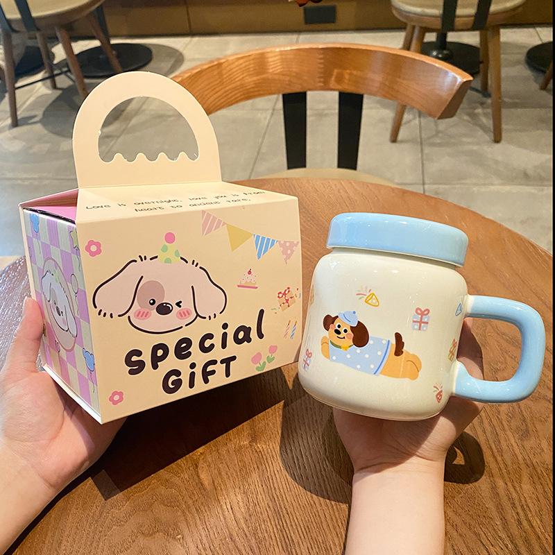 Cartoon Tier Keramiktasse Niedliche Wassertasse mit Deckel Becher Kreative Wasserflasche Tasse Milchtasse Mädchen Geschenk