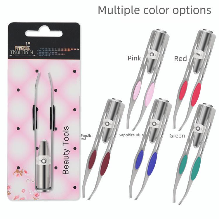 LED-Illuminated Stainless Steel Eyebrow Trimmer with Tweezers and Hair Removal Tool