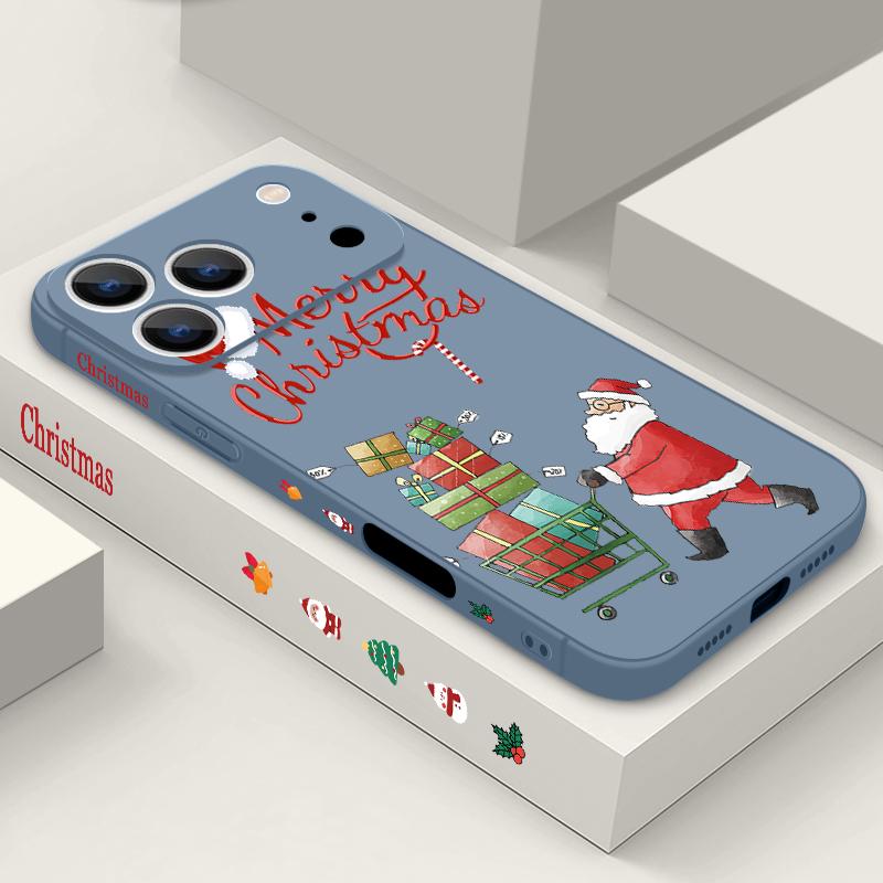 Cute Santa Claus Pattern TPU Soft Silicone Case For iPhone 17 Pro Max 16E 16 15 14 13 Pro Max 12 Pro 11 Shockproof With Lanyard Phone Cover Fundas