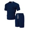 Mens Casual Waffle Knit Short Sleeve T Shirt And Drawstring Shorts Set