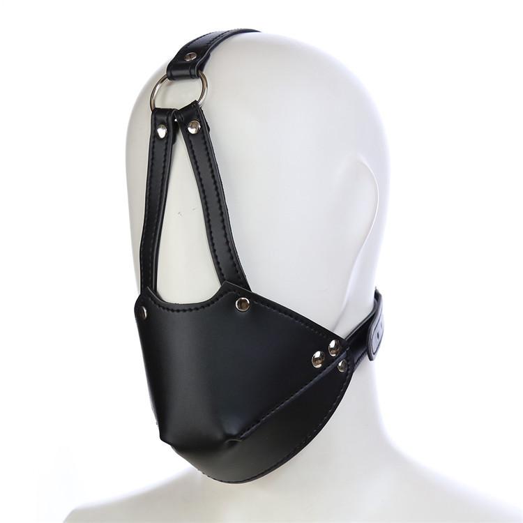 PU Leather Harness Face Mask Cool Black Headgear BDSM Bondage Restraint Muzzles Ball Mouth Gag Sex Toys for Couples Adult Games