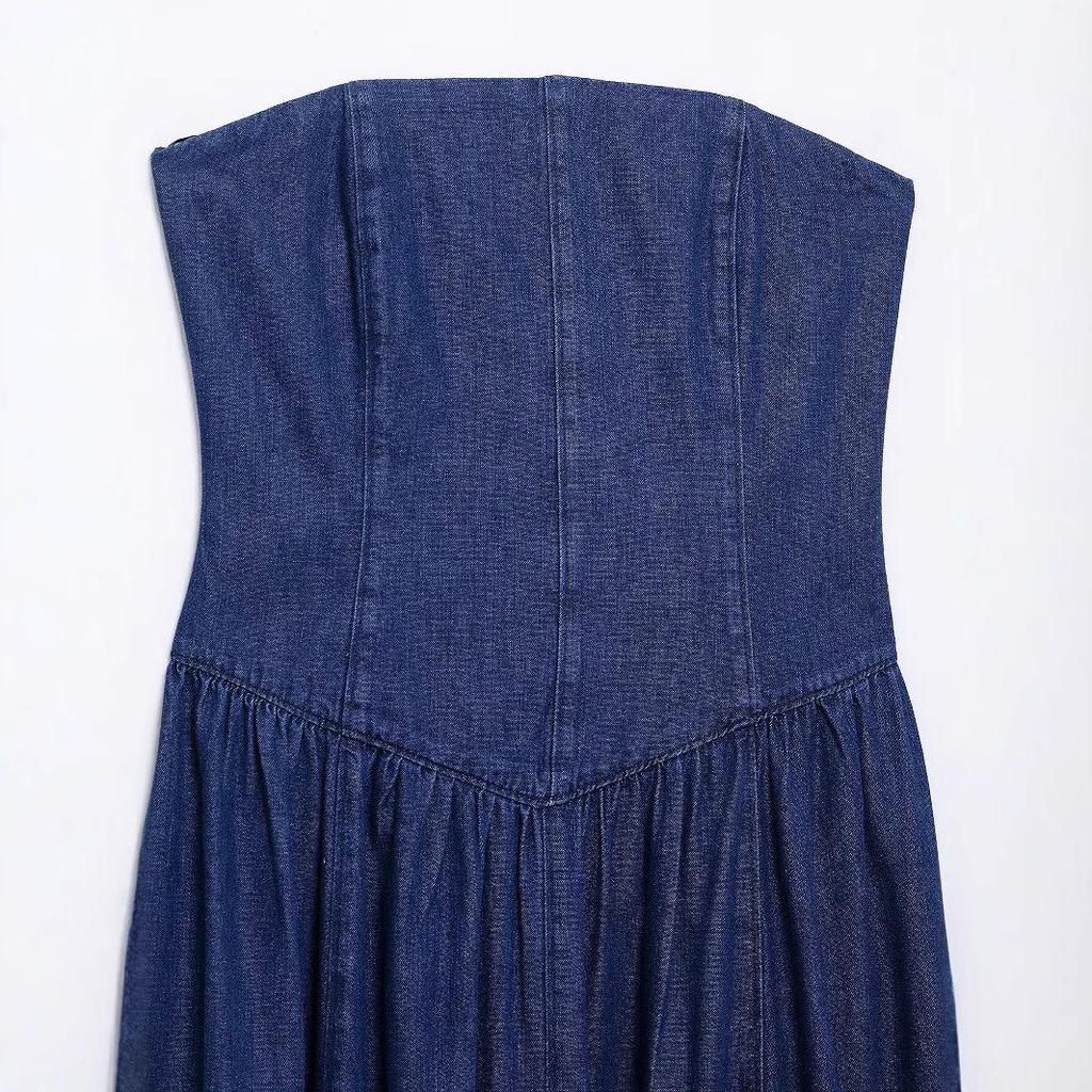 Wiosenna Sukienka Midi Damska z Denimu w Europejskim Stylu, Slim Fit