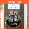 Charming Country Wooden Door Plaque With Cute Checkered Bow For Pet Lovers Home Decor