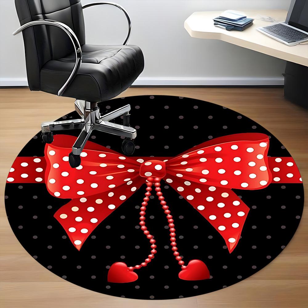 1pc Polka Dot Bow Office Round Rug, Carpet for Office, Gaming, Lightweight Round Floor Mat yy260208035