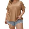 Plus Size Women's New Loose Hollow Short Sleeved Design Round Neck Top